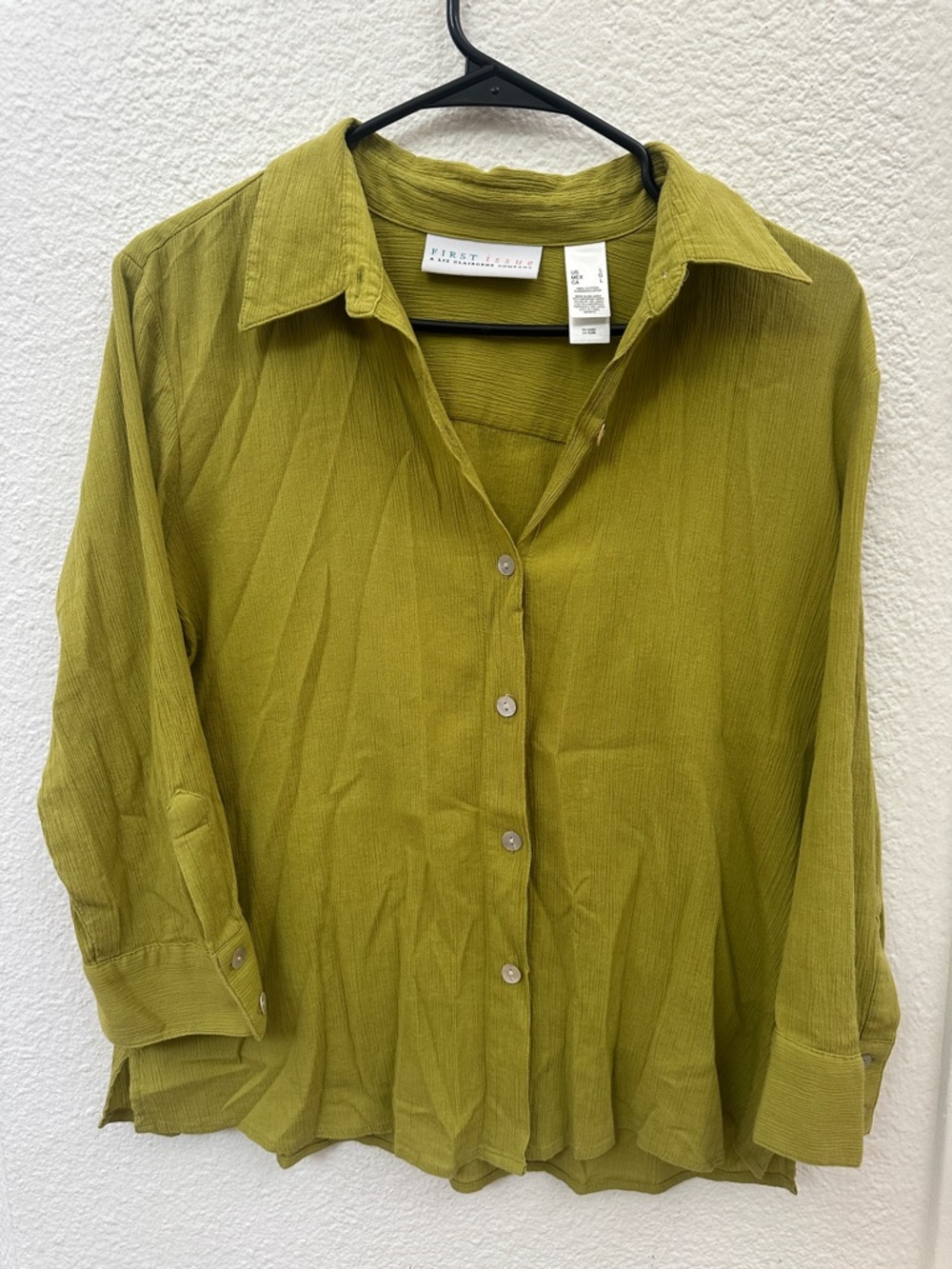 First Impressions Olive-Green Textured Button Blouse